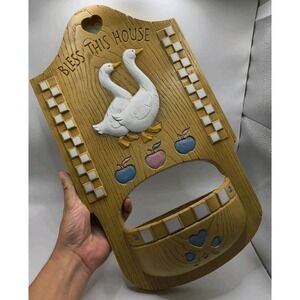 VTG 1988 Burwood Products "Bless This House" Geese Wall Pocket Planter #2869 16"